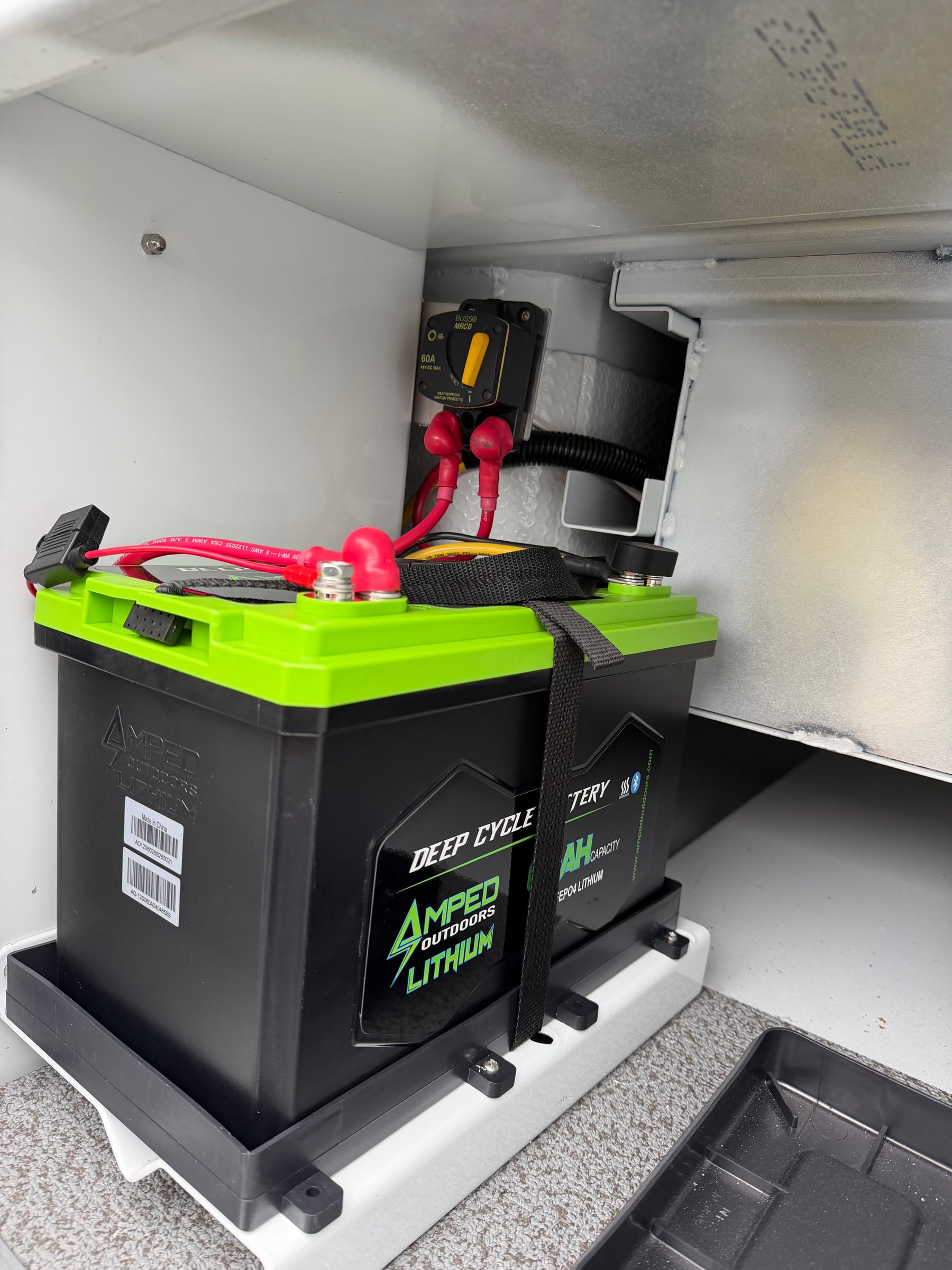 Amped Outdoors lithium battery installation with marine wiring